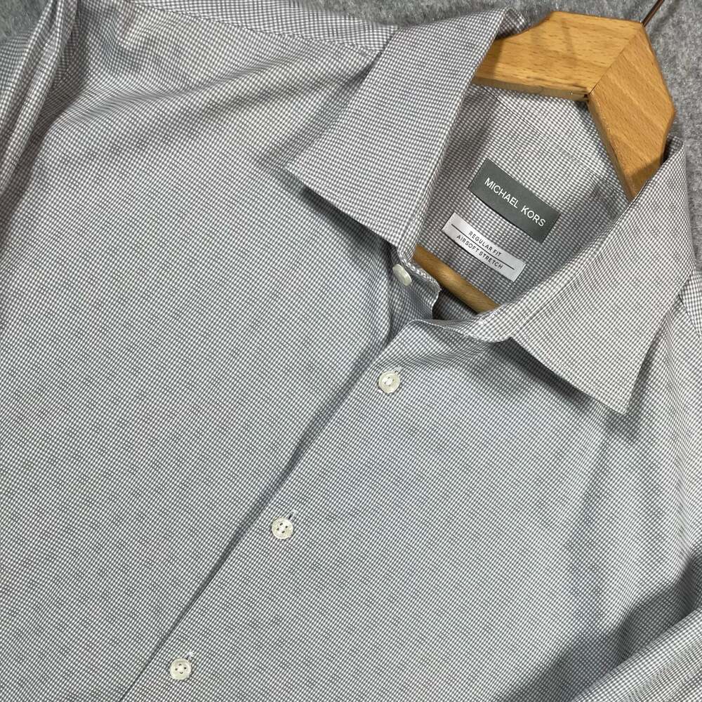 Michael Kors Men's Regular Fit Non-Iron Dress Shirt, Gray, 16.5‎ 34/35